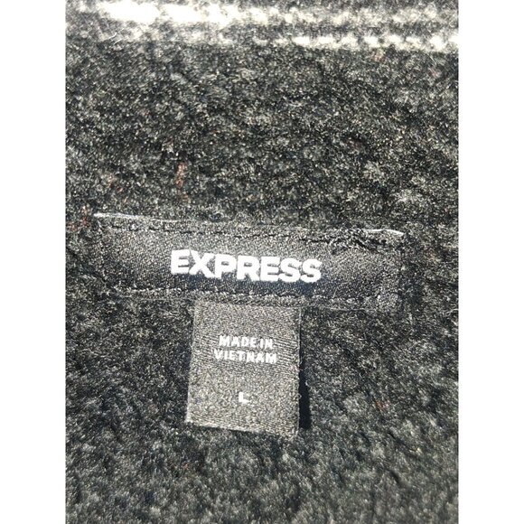 Express Womens Wool Blend Plaid Jacket Shacket Black/White L Button Front - Picture 8 of 8